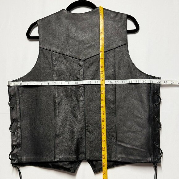 Himalaya Motorbike Wear Black Genuine Leather Vest Size 42 Side Lace Snap Close - Picture 10 of 12